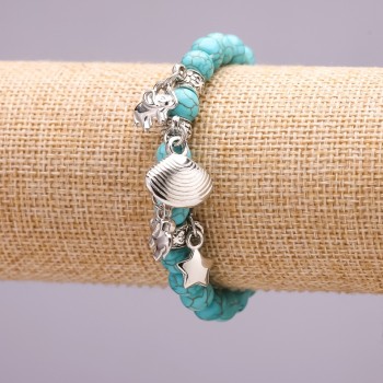 Bracciale con turchese e pendenti, diametro 8 mm, lunghezza 18 cm