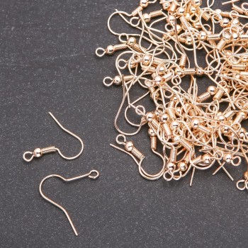 Fornitura per orecchini (ganci) a uncino (12x15 mm) metallo dorato, confezione 200 g (+/-) 500 paia