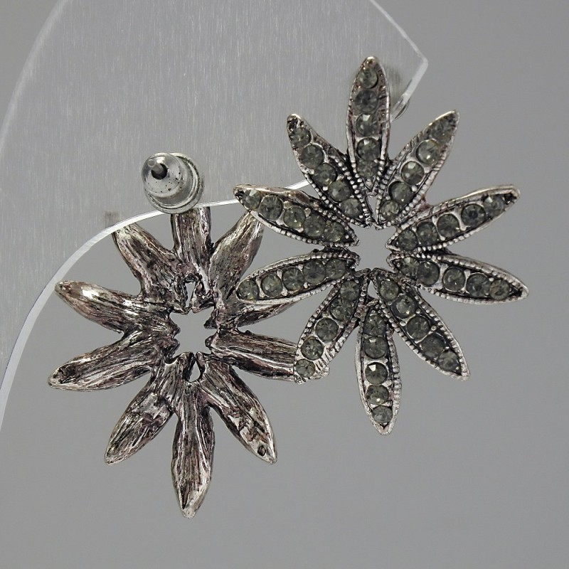 Orecchini a perno «Fiore», strass chiari, metallo argentato, 30 mm