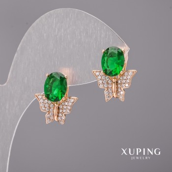 Orecchini Xuping con pietre verdi 14x17 mm, doratura 18K