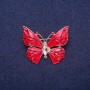 Spilla Farfalla rossa smaltata con cristallo, metallo dorato 29×37 mm