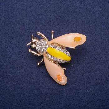 Spilla a forma di farfalla con smalto e strass, metallo dorato 35×35 mm
