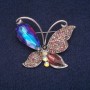 Spilla farfalla con cristalli, metallo argentato 39×43 mm