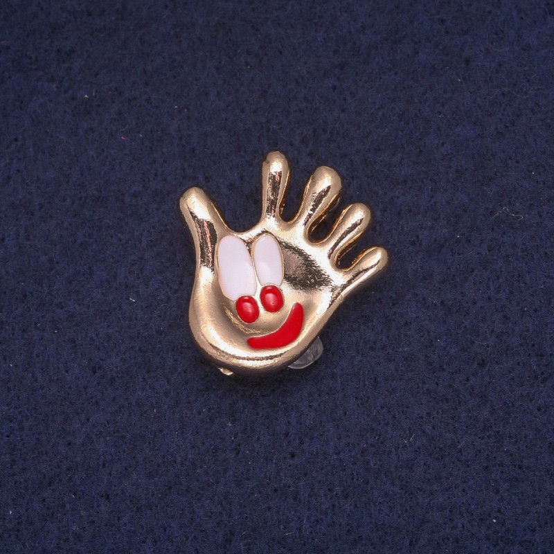Spilla a forma di palmo smaltata, metallo dorato 24×25 mm
