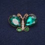 Spilla farfalla con cristalli verdi e bianchi, metallo dorato 23×34 mm