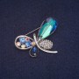 Spilla libellula con cristalli blu e strass, metallo argentato 31×43 mm