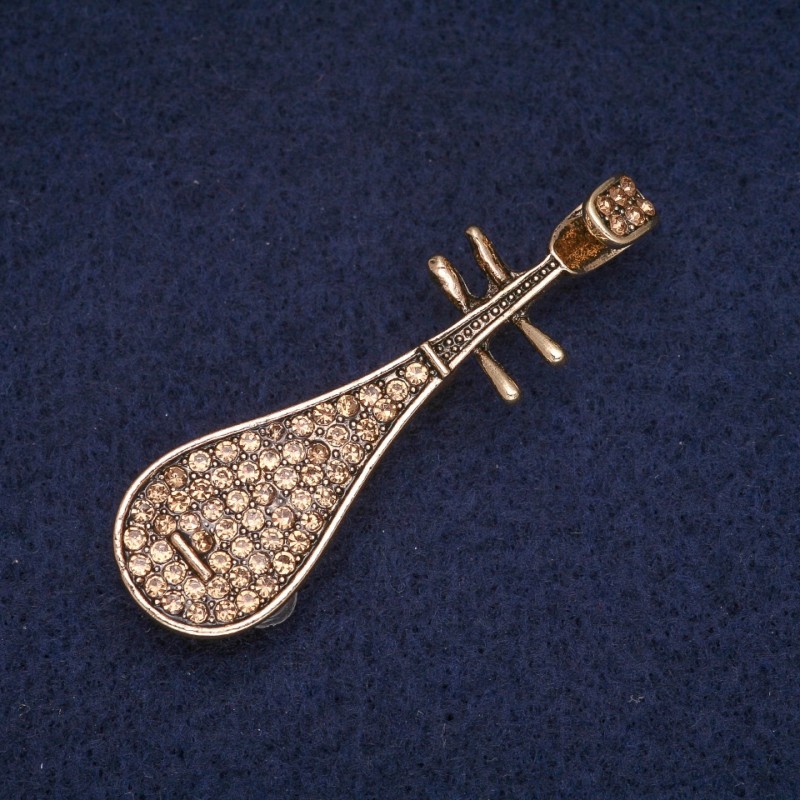 Spilla 'Pipa' con strass gialli, metallo dorato 15×50 mm