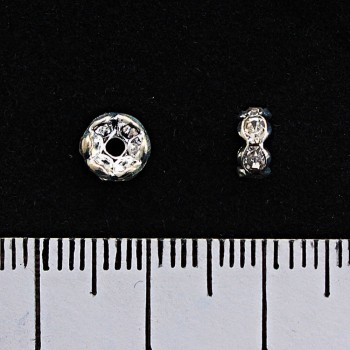 Distanziale rondella con strass bianchi, colore metallo argento, 5 mm, 100 pezzi per confezione