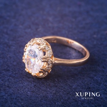 Anello Xuping con pietra bianca, placcato oro 18K, misura 16