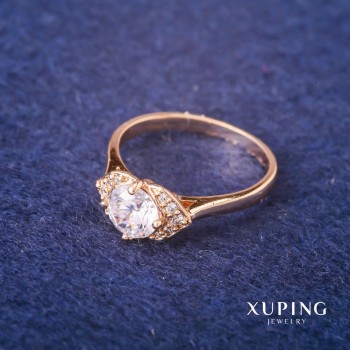 Anello Xuping con pietra bianca placcato oro 18K, misure 16, 17