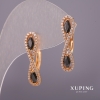 Orecchini Xuping con strass bianchi e pietre nere 6x25 mm, placcatura in oro 18K