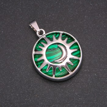 Pendente in malachite naturale in montatura «Sole», diametro 27 mm