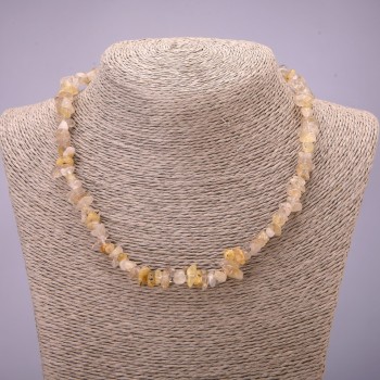 Collana di quarzo rutilato naturale a granuli, diametro 7 mm (±), lunghezza 45-50 cm con catenina estensibile