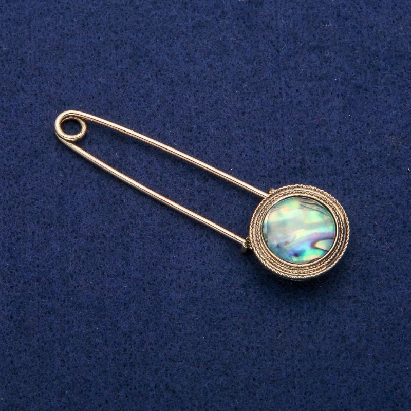 Spilla a spillo con cabochon Haliotis 23×75 mm, metallo dorato