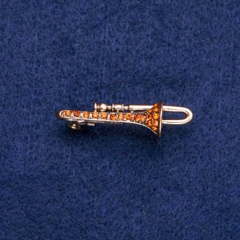 Spilla a tromba con strass gialli 15×41 mm, metallo dorato