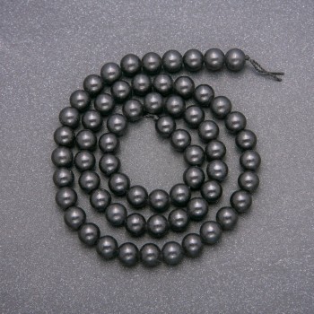 Perline di schungite naturali su filo, sfere lisce, diametro 6 mm, lunghezza 38 cm