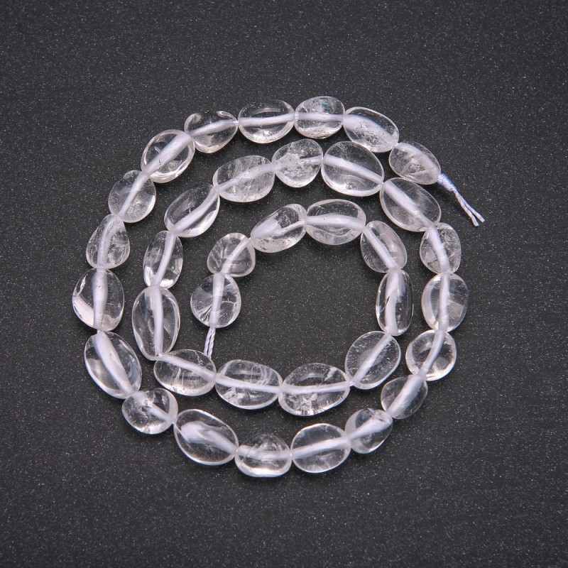 Perle di cristallo di rocca tumbled, diametro 8×10 mm, lunghezza 38 cm