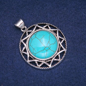 Pendente con pietra turchese in montatura d'epoca 40×46 mm