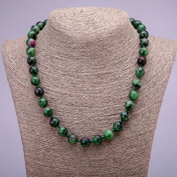 Collana in zoisite naturale con sfere lisce, diametro 10(±) mm, lunghezza 45 cm