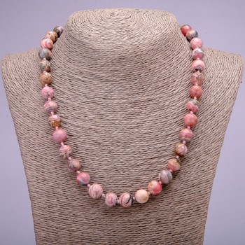 Collana in pietra naturale di rodocrosite, sfere lisce, diametro 10(±)mm, lunghezza 45 cm