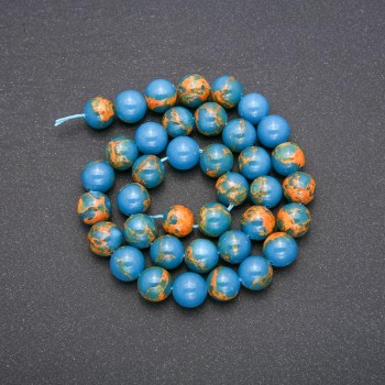 Perline di varisite azzurre, sferette lisce su filo, diametro 10 mm, lunghezza 36 cm (+/-)