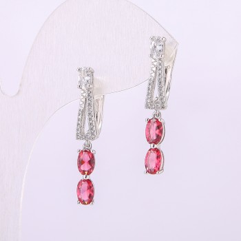 Orecchini Xuping con pietre rosa 31×5 mm placcati in rodio