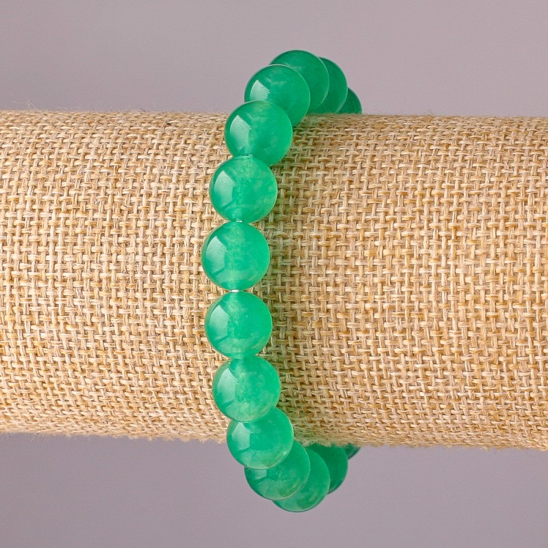 Bracciale in nefrite elastico, sfere lisce da 10 mm, lunghezza 18 cm