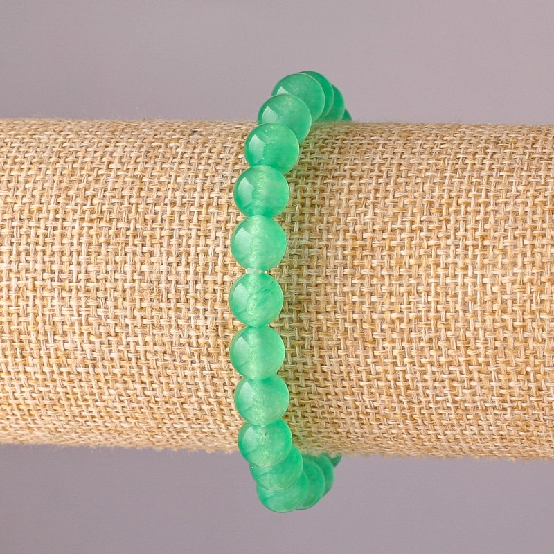 Bracciale in nefrite su elastico con sfere lisce, diametro 8 mm, lunghezza 18 cm