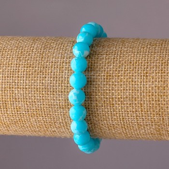 Bracciale in larimar artificiale, palline in acrilico su elastico, lisce, diametro 8 mm, circonferenza 18 cm
