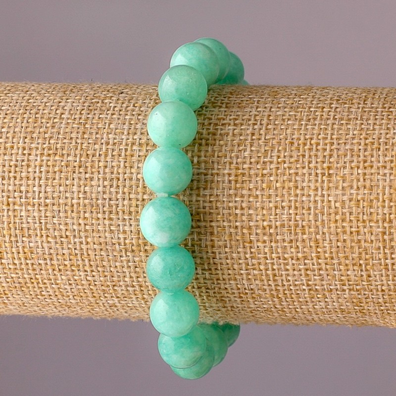 Bracciale in giadeite con elastico, sfere lisce da 10 mm, lunghezza 18 cm