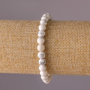Bracciale in kaolinite elastico, grani lisci da 6 mm, lunghezza 18 cm