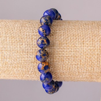 Bracciale in varisite blu artificiale su elastico, con sfere lisce, diametro 10 mm, lunghezza 18 cm
