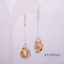 Orecchini Xuping placcati oro 18K con pietra e strass bianchi, lunghezza 58 mm +