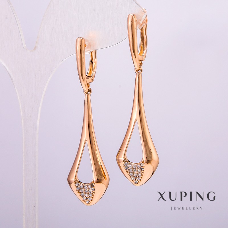 Orecchini Xuping placcatura oro 18K con strass bianchi 55×18×14 mm +