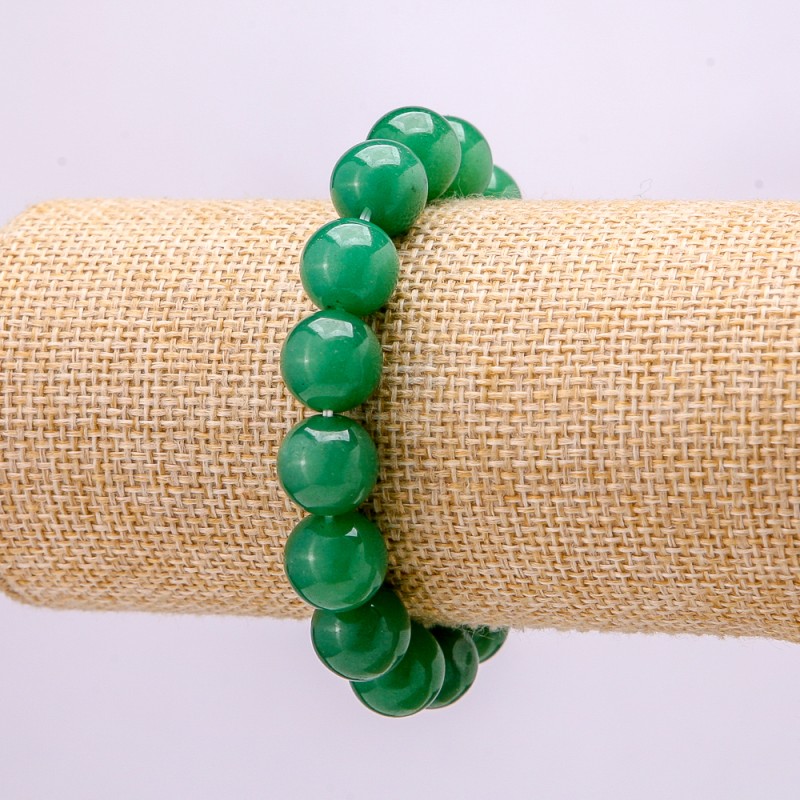 Bracciale in nefrite naturale, perline lisce, diametro 12(+/-)mm, lunghezza 18 cm