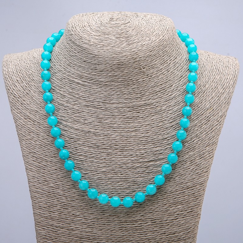 Collana in acquamarina con grani lisci, diametro 8 mm (±), lunghezza 45 cm