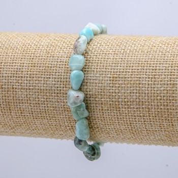 Bracciale elastico in pietra naturale Larimar, perline levigate, diametro 6×8 mm, circonferenza 18 cm +