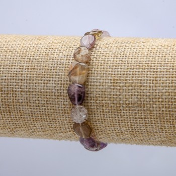 Bracciale elastico in pietra naturale ametrina levigata, perle da 8×10 mm, circonferenza 18 cm +
