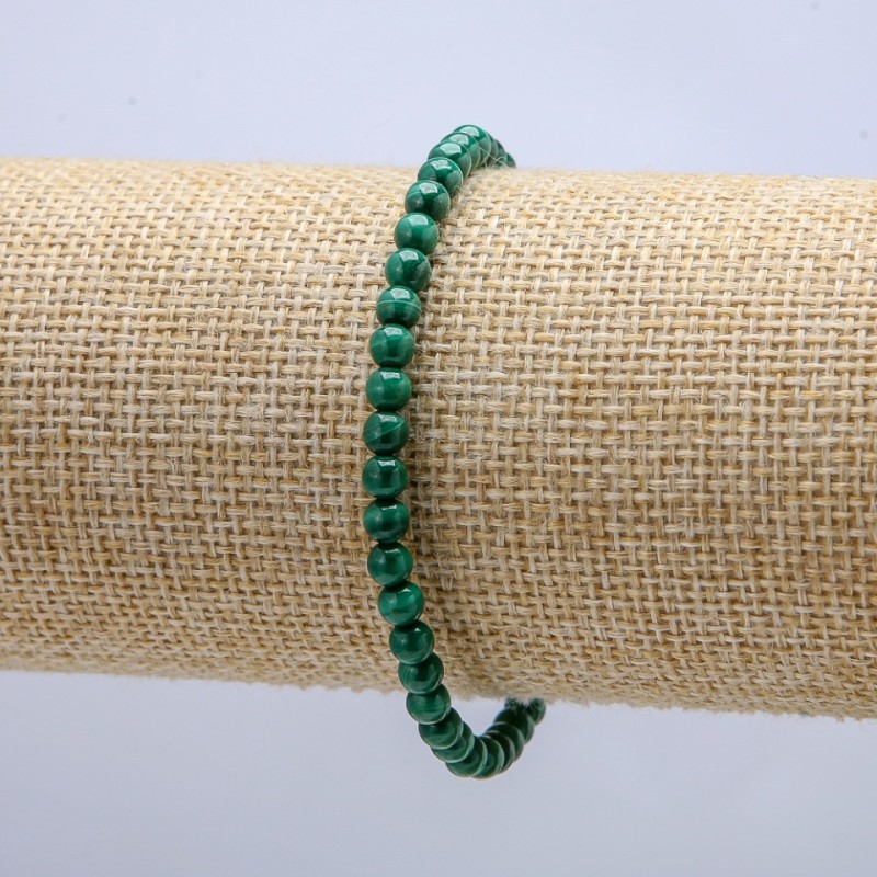 Bracciale elastico in malachite, perle lisce, diametro 4 mm, lunghezza 18 cm +
