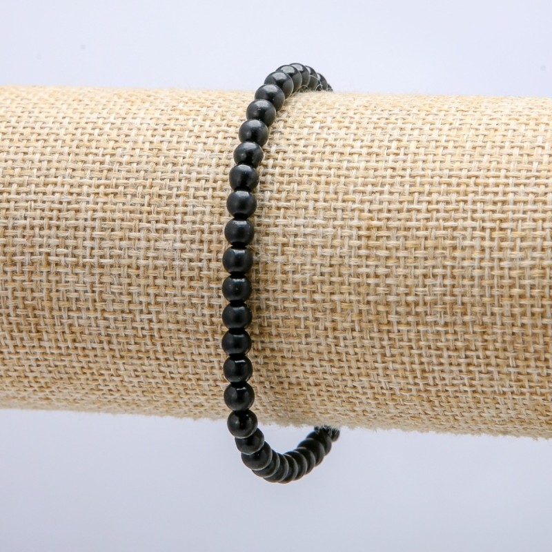 Bracciale elastico in schungite, perle lisce da 4 mm, lunghezza 18 cm +