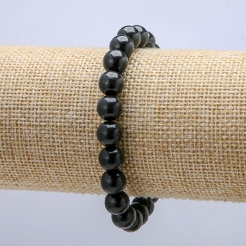 Bracciale elastico in pietra naturale, sfere lisce di scungite, diametro 8 mm, lunghezza 18 cm +