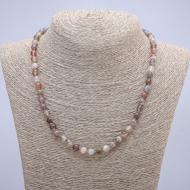Collana di agata Botswana, sfere lisce, diametro 6 mm, lunghezza 45 cm +