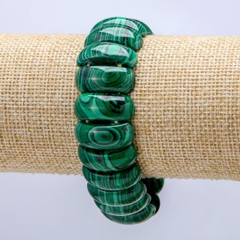 Bracciale elastico in malachite (pressato) maglie lisce 21×9 mm+