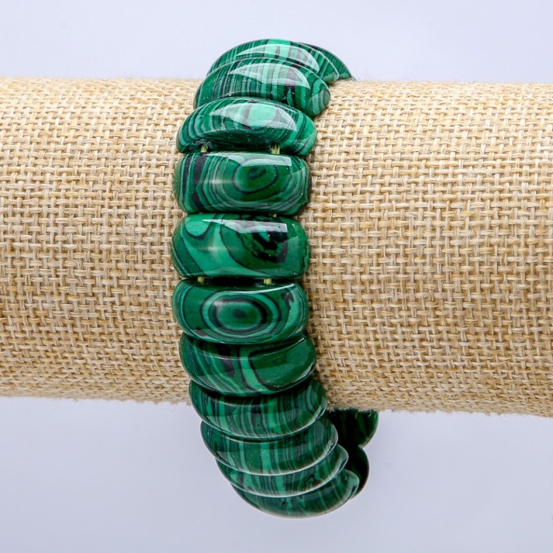 Bracciale elastico in malachite (pressato) maglie lisce 21×9 mm+