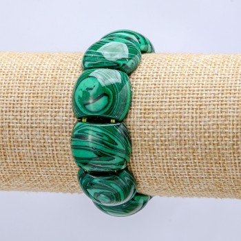 Bracciale elastico in malachite (pressato) maglie lisce 21×17 mm+