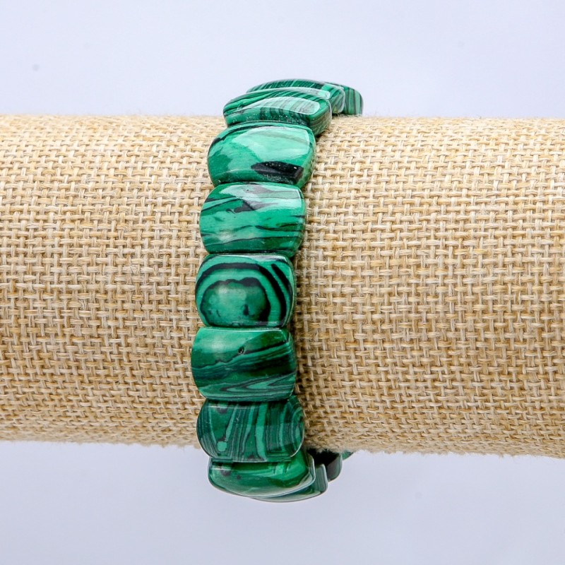Bracciale elastico in malachite (pressato) maglie lisce 16×11 mm+