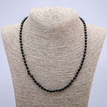 Collana di schungite con sfere lisce, diametro 6 mm +/-, lunghezza 45 cm +/-