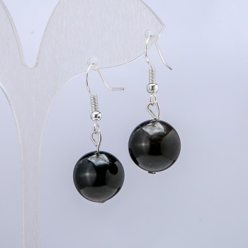 Orecchini in obsidiana argentata, diametro 14 mm ±, lunghezza 30 mm ±