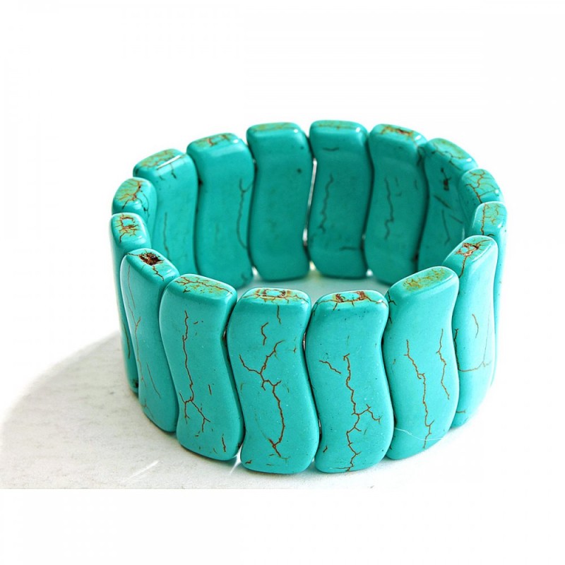 Bracciale elastico in turchese verde venato «Grande Onda»