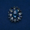Spilla Fiore 50×43 mm cabochon d'Agata, colore blu, grigio, metallo argentato